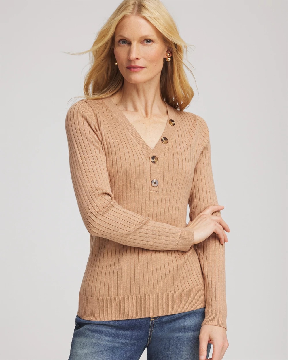 Ribbed Button Henley Sweater | Chico's
